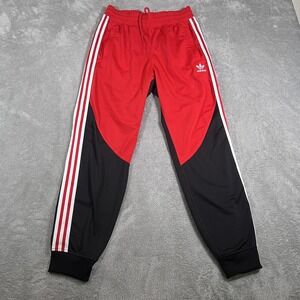 Adidas Track Pants Mens Small Red Black Three Stripes Trefoil Logo Joggers